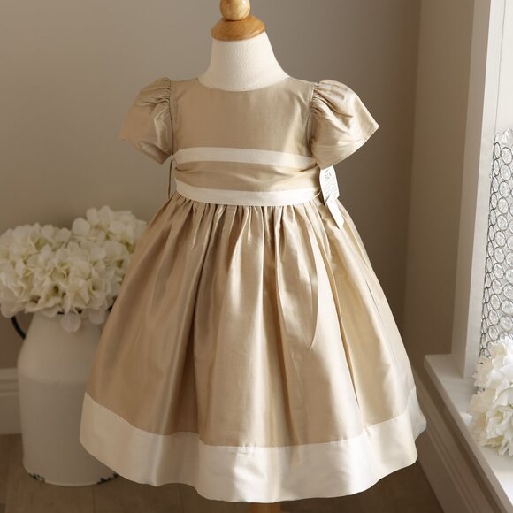 Strasburg Silk Dress Champagne Ivory Twins Flower Girl Special Occasion NWT - Picture 1 of 8